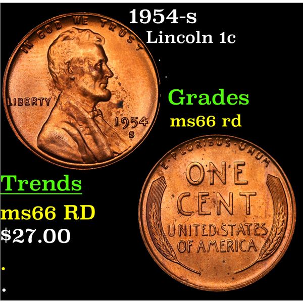 1954-s Lincoln Cent 1c Grades GEM+ Unc RD