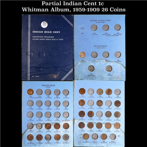 Partial Indian Cent 1c Whitman Album, 1959-1909 26 Coins