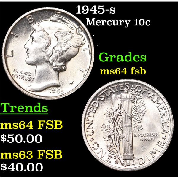1945-s Mercury Dime 10c Grades Choice Unc FSB