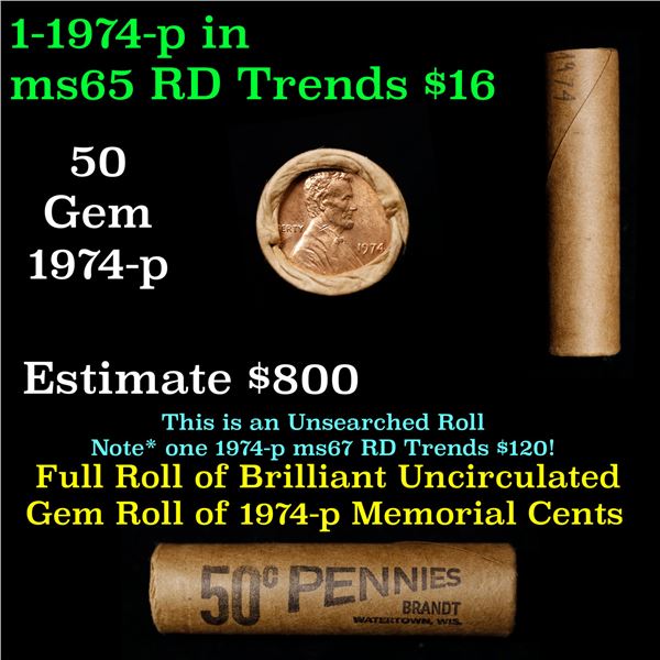 Shotgun Lincoln 1c roll, 1974-p 50 pcs Brandt Wrapper