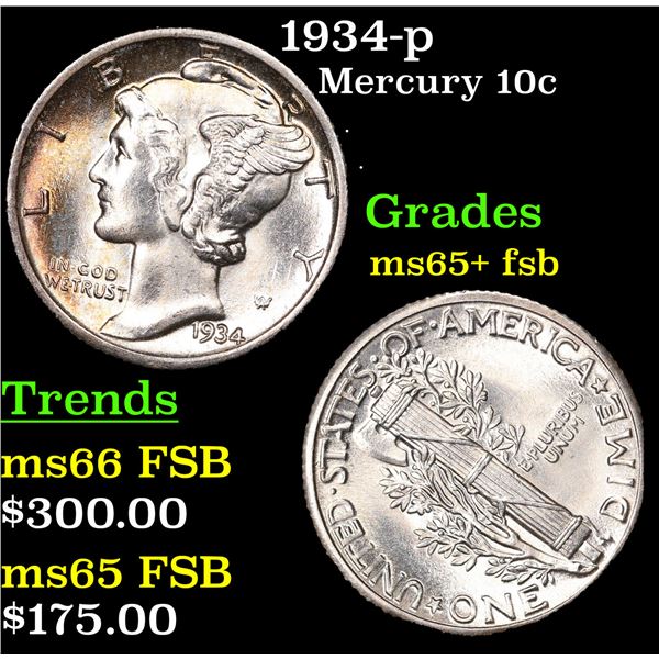 1934-p Mercury Dime 10c Grades GEM+ FSB