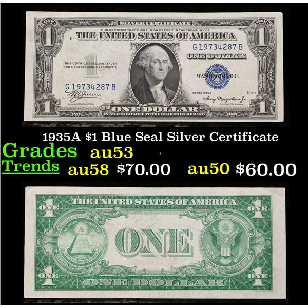 1935A $1 Blue Seal Silver Certificate Grades Select AU