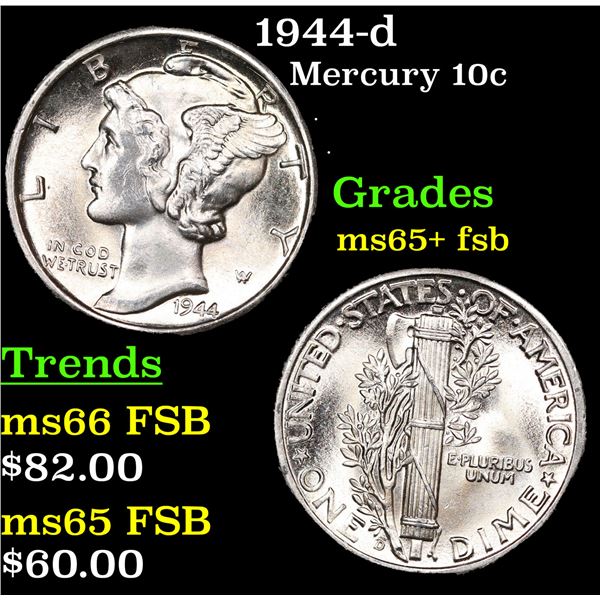 1944-d Mercury Dime 10c Grades GEM+ FSB