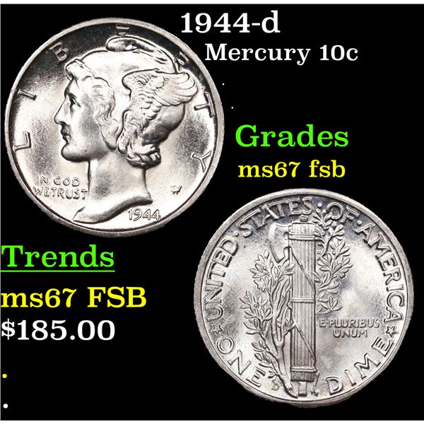 1944-d Mercury Dime 10c Grades GEM++ FSB