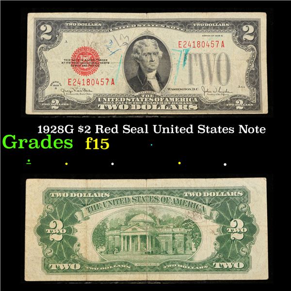 1928G $2 Red Seal United States Note Grades f+