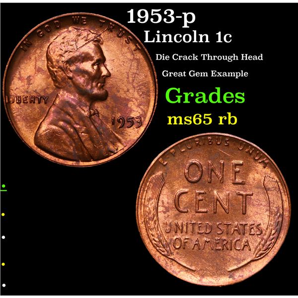 1953-p Lincoln Cent 1c Grades GEM Unc RB