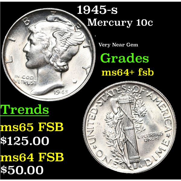 1945-s Mercury Dime 10c Grades Choice Unc+ FSB