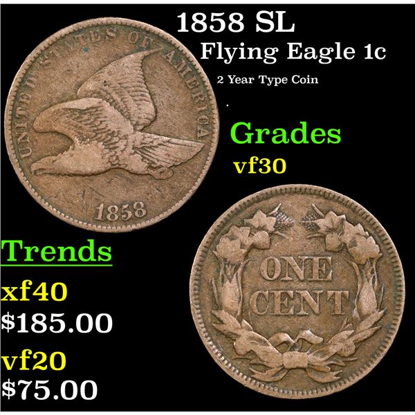 1858 SL Flying Eagle Cent 1c Grades vf++