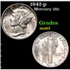 Image 1 : 1942-p Mercury Dime 10c Grades Select Unc