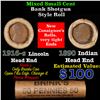 Image 1 : Mixed small cents 1c orig shotgun roll, 1916-S Wheat Cent, 1890 Indian Cent other end, Brinks Wrappe
