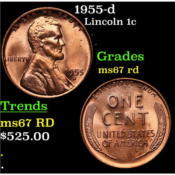 1955-d Lincoln Cent 1c Grades GEM++ Unc RD