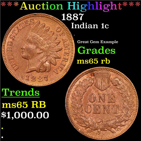 ***Auction Highlight*** 1887 Indian Cent 1c Graded ms65 rb By SEGS (fc)