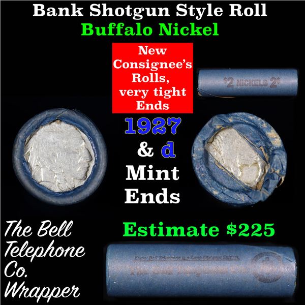 Buffalo Nickel Shotgun Roll in Old Bank Style 'Bell Telephone'  Wrapper 1927 & D Mint Ends