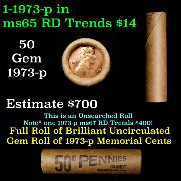 Shotgun Lincoln 1c roll, 1973-p 50 pcs Brandt Wrapper