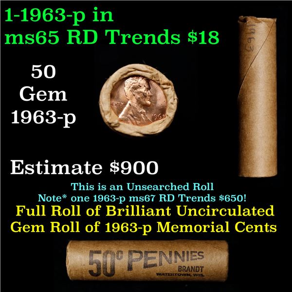 Shotgun Lincoln 1c roll, 1963-p 50 pcs Brandt Wrapper