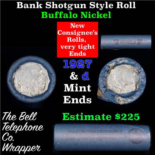 Buffalo Nickel Shotgun Roll in Old Bank Style 'Bell Telephone'  Wrapper 1927 & D Mint Ends