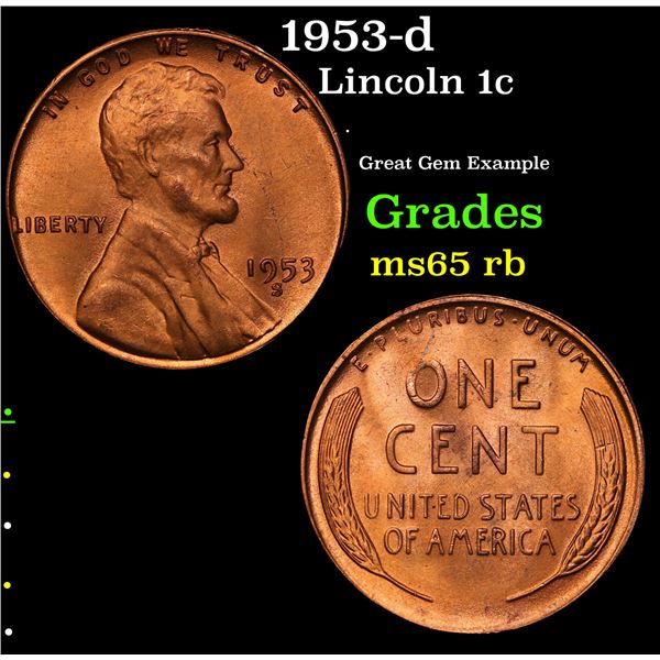 1953-d Lincoln Cent 1c Grades GEM Unc RB