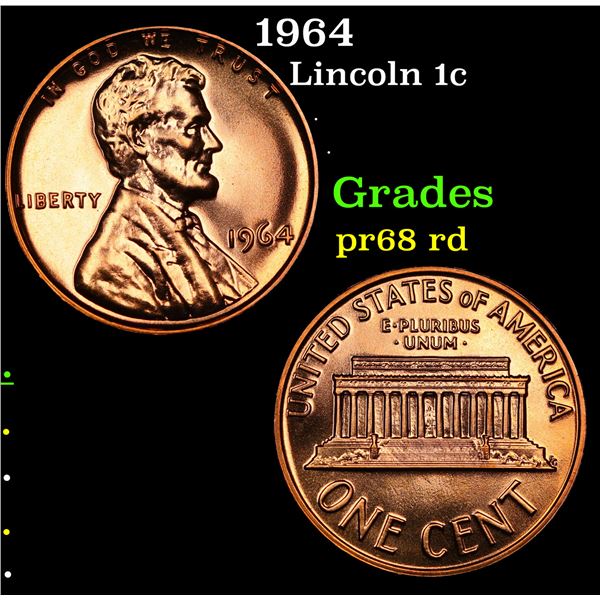 Proof 1964 Lincoln Cent 1c Grades Gem++ Proof Red
