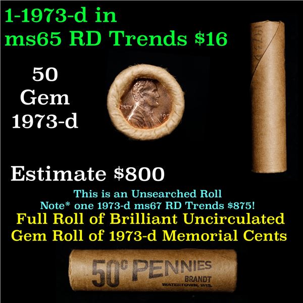 Shotgun Lincoln 1c roll, 1973-d 50 pcs Brandt Wrapper