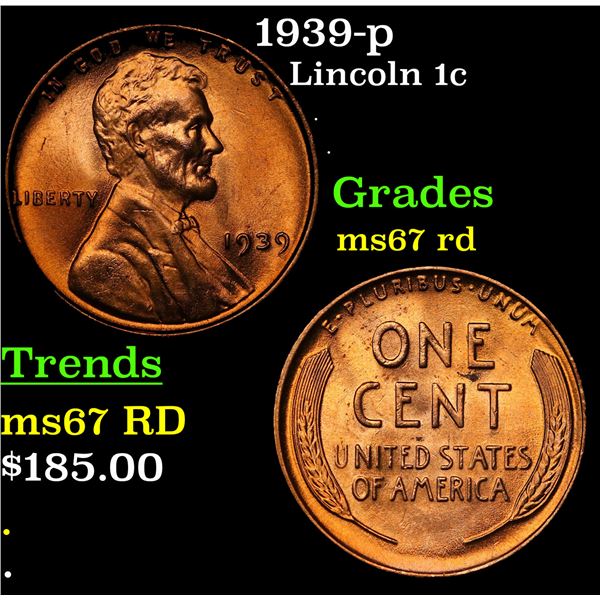 1939-p Lincoln Cent 1c Grades GEM++ Unc RD