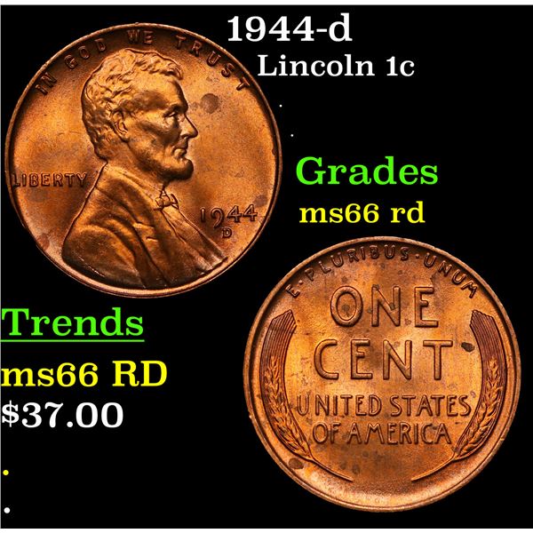 1944-d Lincoln Cent 1c Grades GEM+ Unc RD