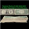 Variety Pack of 100 1935-1957 $1 Blue Seal Silver Certificates Grades ng