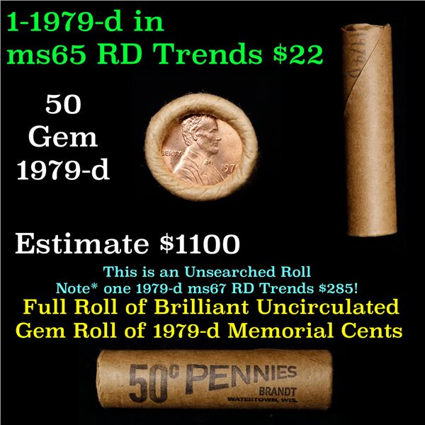 Shotgun Lincoln 1c roll, 1979-d 50 pcs Brandt Wrapper