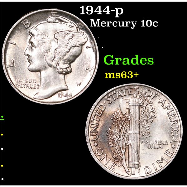 1944-p Mercury Dime 10c Grades Select+ Unc