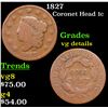 1827 Coronet Head Large Cent 1c Grades vg details