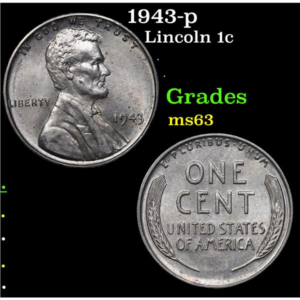1943-p Lincoln Cent 1c Grades Select Unc