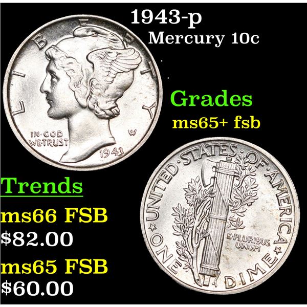 1943-p Mercury Dime 10c Grades GEM+ FSB