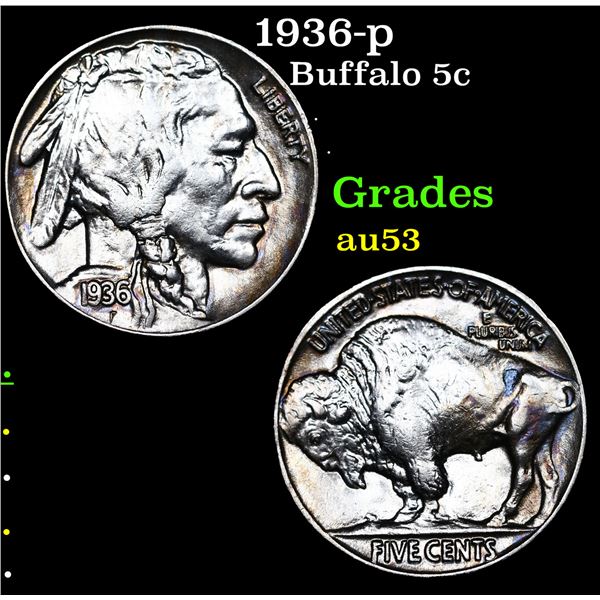 1936-p Buffalo Nickel 5c Grades Select AU