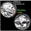1936-p Buffalo Nickel 5c Grades Select AU