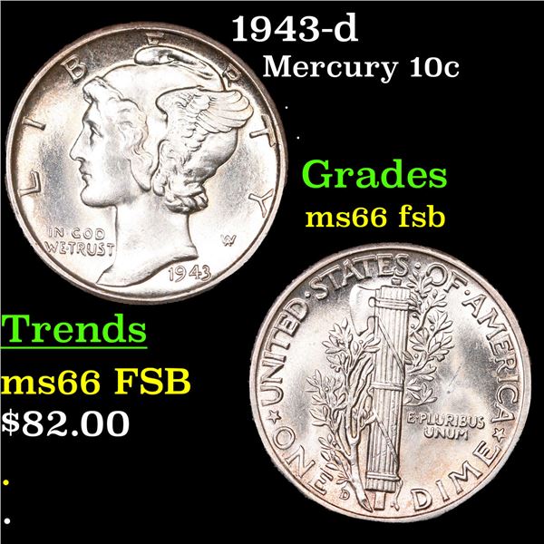 1943-d Mercury Dime 10c Grades GEM+ FSB