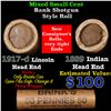 Image 1 : Mixed small cents 1c orig shotgun roll, 1917-D Wheat Cent, 1889 Indian Cent other end, Brinks Wrappe