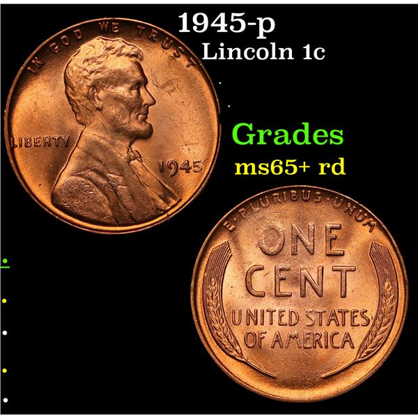 1945-p Lincoln Cent 1c Grades Gem+ Unc RD