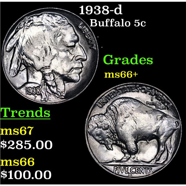 1938-d Buffalo Nickel 5c Grades GEM++ Unc
