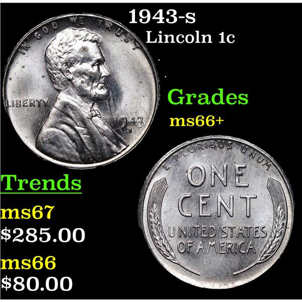 1943-s Lincoln Cent 1c Grades GEM++ Unc