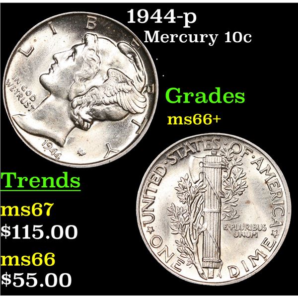1944-p Mercury Dime 10c Grades GEM++ Unc