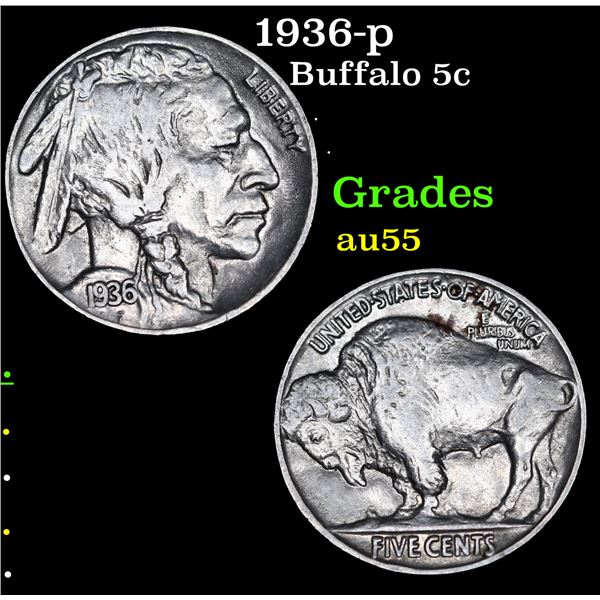 1936-p Buffalo Nickel 5c Grades Choice AU