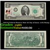 Image 1 : 1976 $2 Federal Reserve Note 1st Day of Issue, with Stamp Grades Gem CU