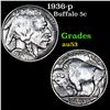 1936-p Buffalo Nickel 5c Grades Select AU