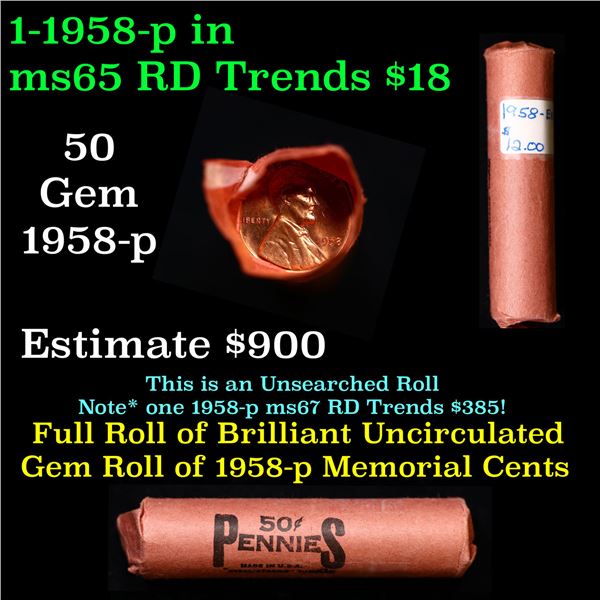 Shotgun Lincoln 1c roll, 1958-p 50 pcs Brandt Wrapper.