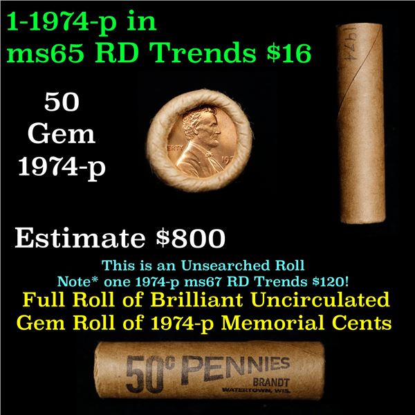 Shotgun Lincoln 1c roll, 1974-p 50 pcs Brandt Wrapper