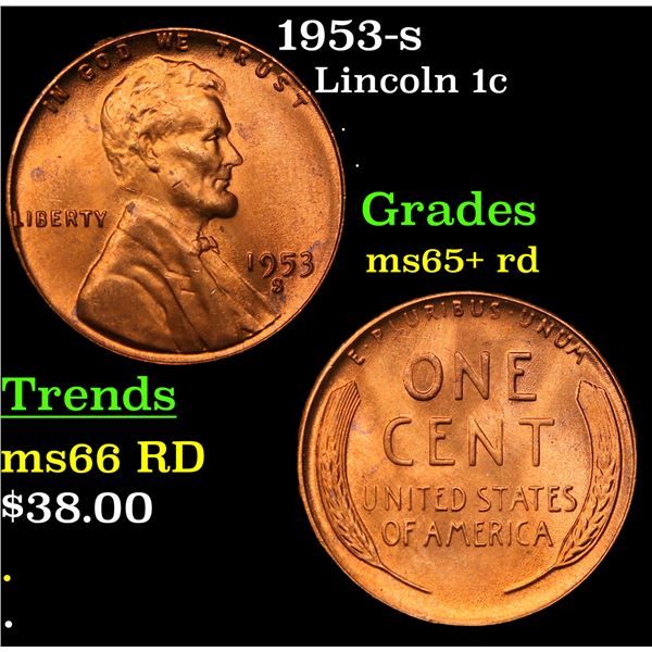 1953-s Lincoln Cent 1c Grades Gem+ Unc RD