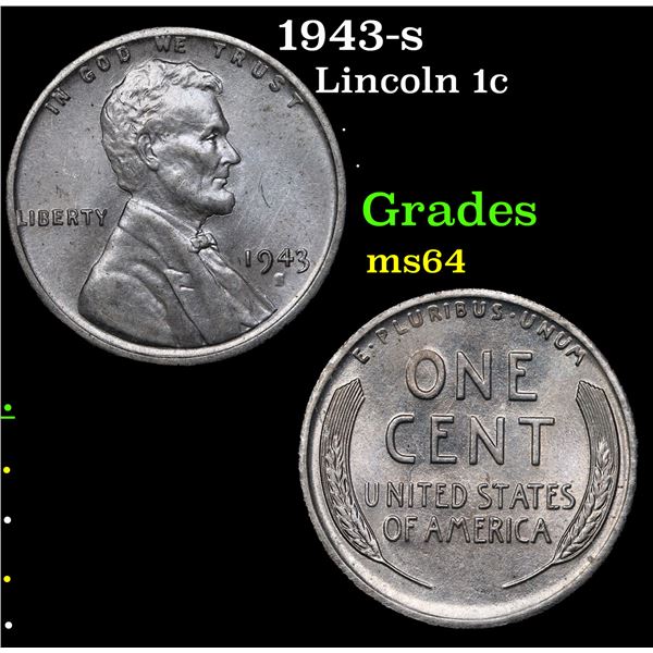 1943-s Lincoln Cent 1c Grades Choice Unc