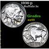 1936-p Buffalo Nickel 5c Grades Select AU