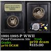 Image 1 : Proof 1991-1995-P WWII Modern Commem Half Dollar 50c Graded GEM++ Proof Deep Cameo By USCG