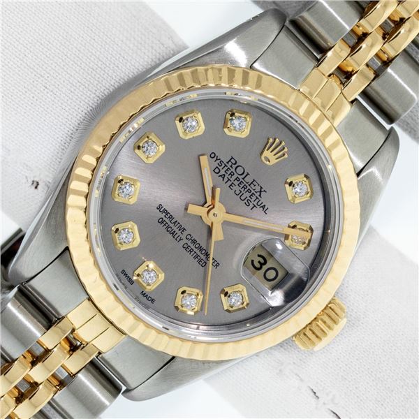 Rolex Ladies Two Tone Diamond Datejust Wristwatch