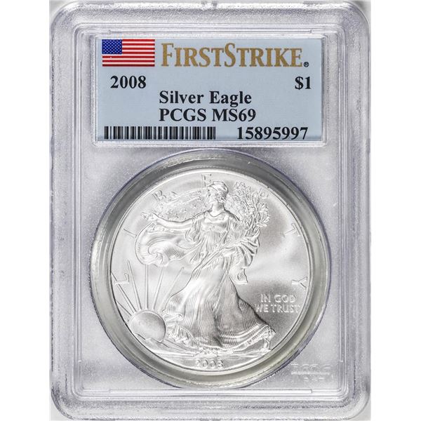 2008 $1 American Silver Eagle Coin PCGS MS69 First Strike